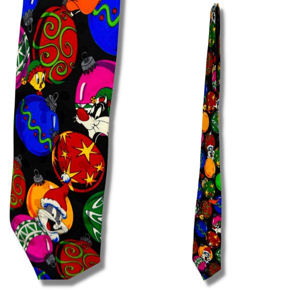 Warner Bros. Other - Vintage Looney Tunes Mania Silk Tie Mens 1994 Christmas Ornaments Bugs Bunny